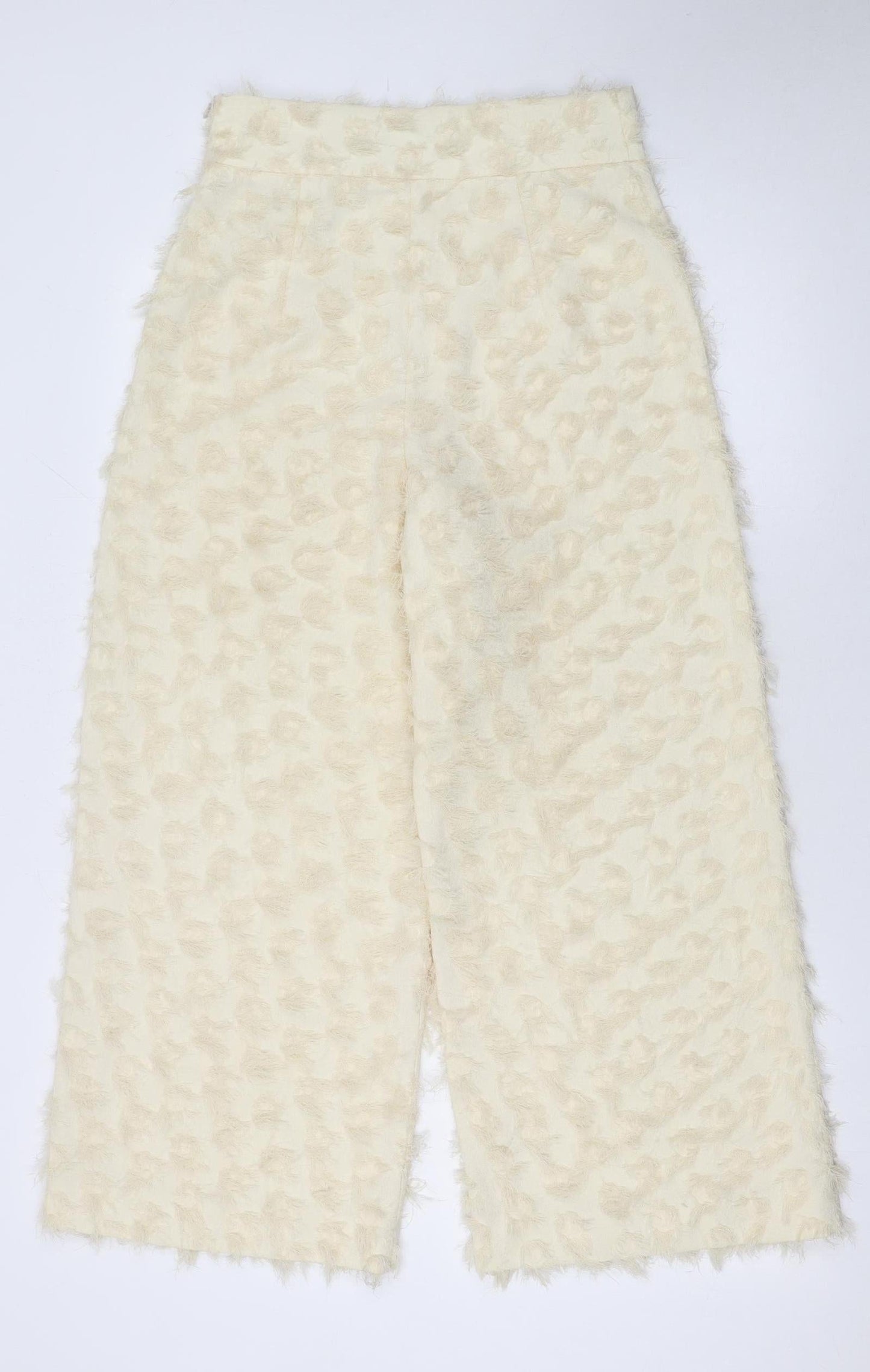Womens UK Size S Zara Regular Fit Wide-Leg Ivory Trousers