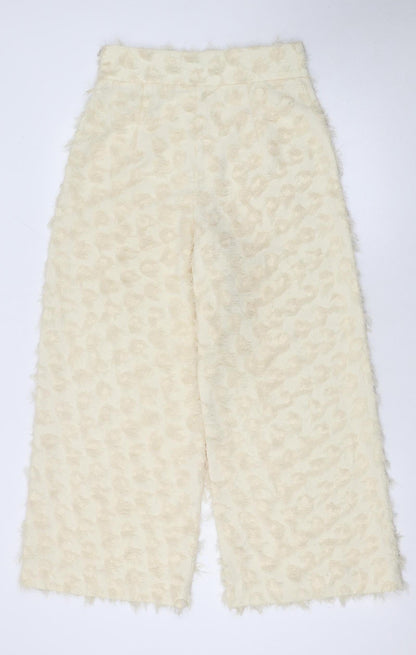 Womens UK Size S Zara Regular Fit Wide-Leg Ivory Trousers