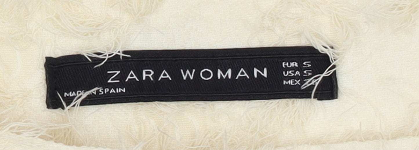 Womens UK Size S Zara Regular Fit Wide-Leg Ivory Trousers