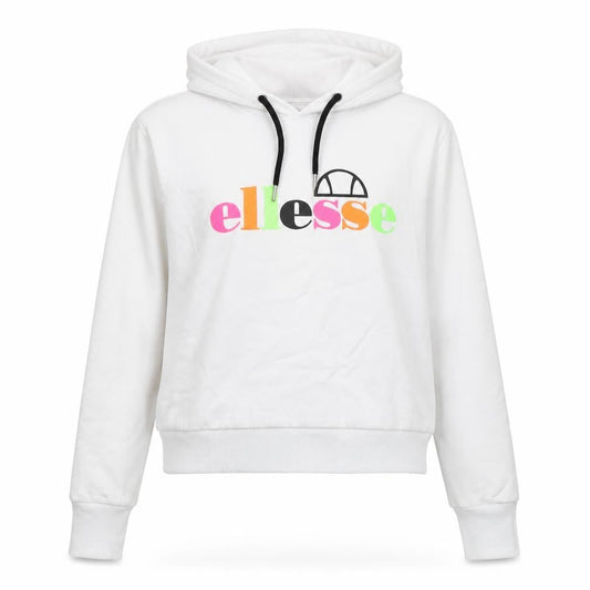 Front view of Ellesse women’s white pullover hoodie uk 10 cotton blend logo design