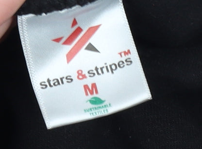 Mens UK Size M Stars & Stripes Black Pullover Hoodie