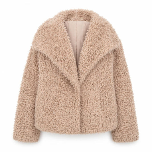 Hollister Women Beige Faux Fur Short Jacket Size S