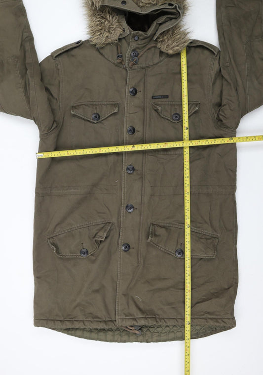 Sonneti Men's Green XL Long Hooded Parka Coat with Faux Fur Trim