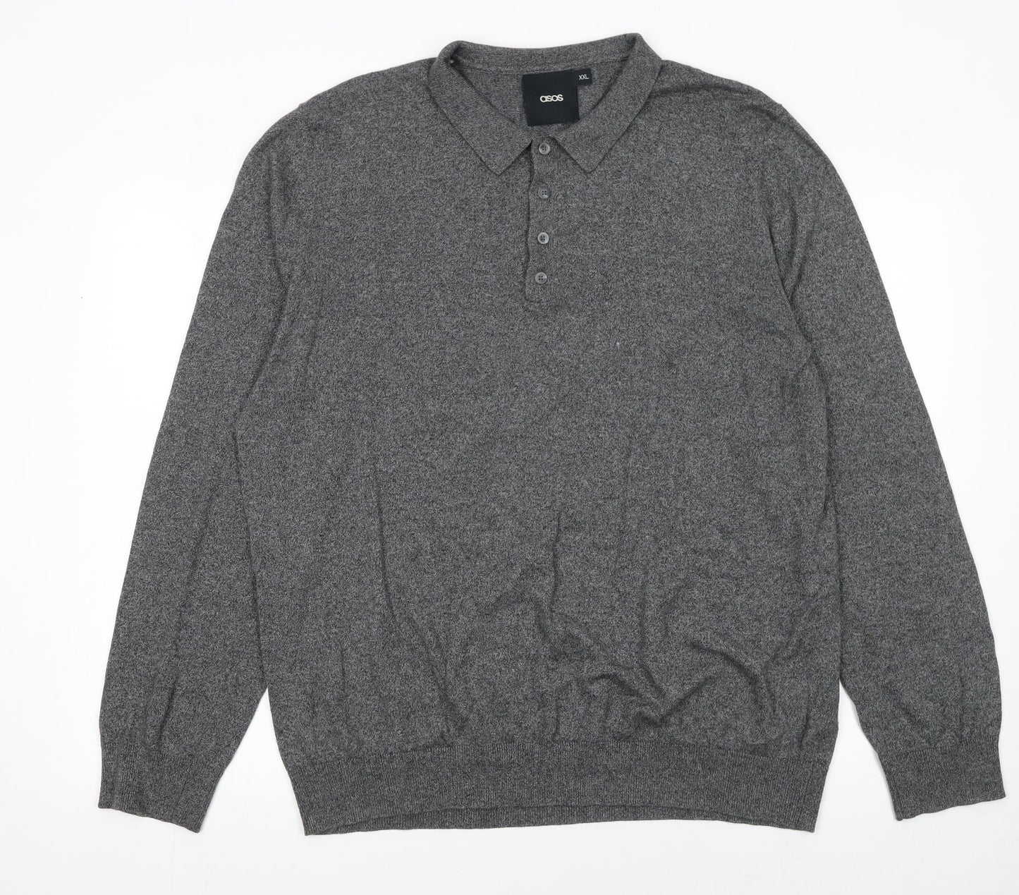 ASOS Men’s Grey Cotton Long Sleeve Polo Shirt 2XL Regular Fit