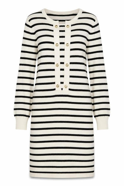 Reiss Women Black Cream Striped Long Sleeve Jumper Dress L