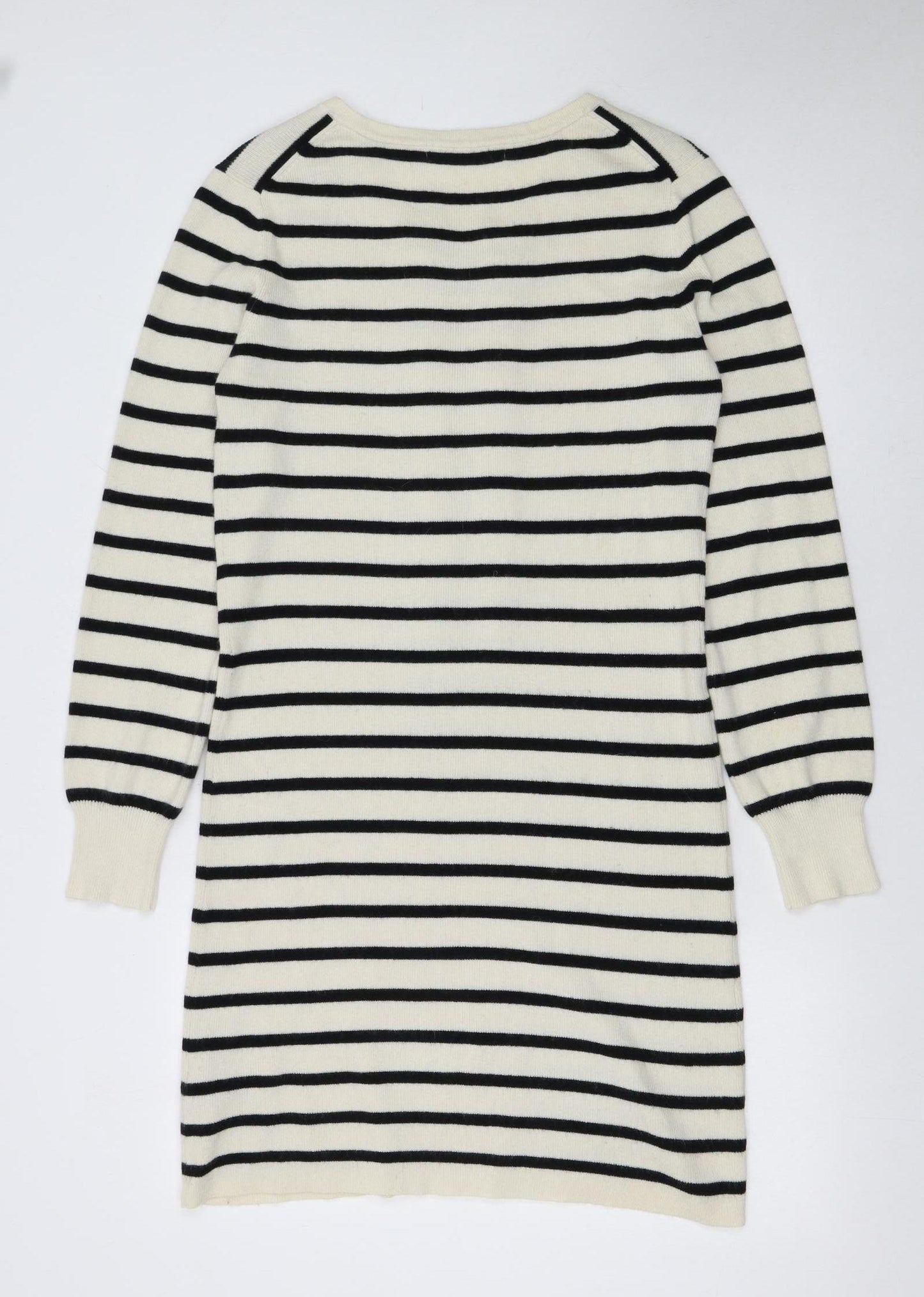Reiss Women Black Cream Striped Long Sleeve Jumper Dress L