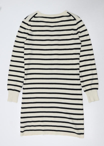 Reiss Women Black Cream Striped Long Sleeve Jumper Dress L