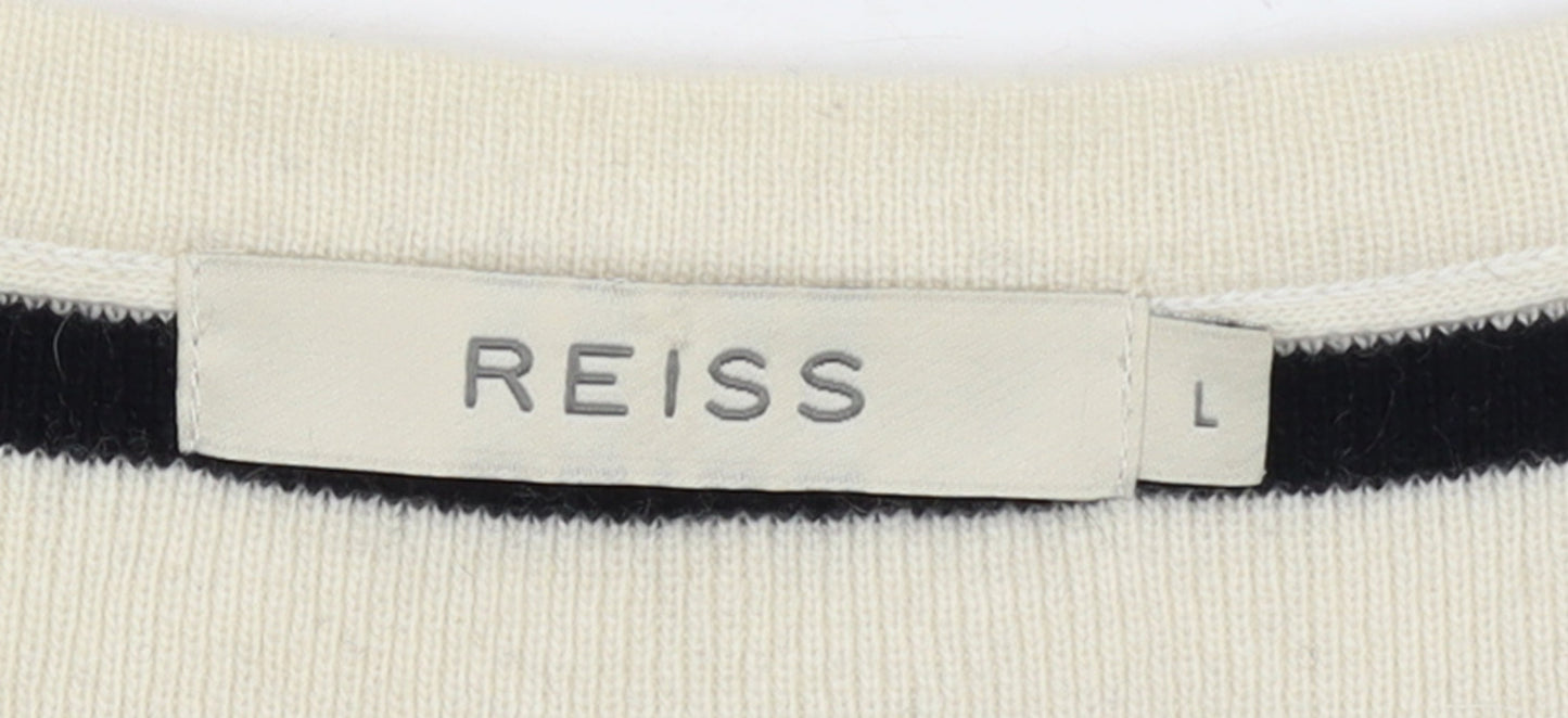 Reiss Women Black Cream Striped Long Sleeve Jumper Dress L