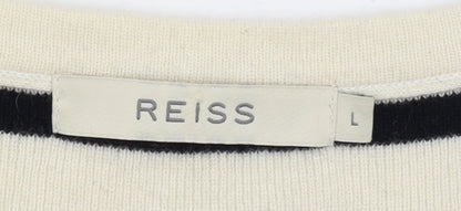 Reiss Women Black Cream Striped Long Sleeve Jumper Dress L