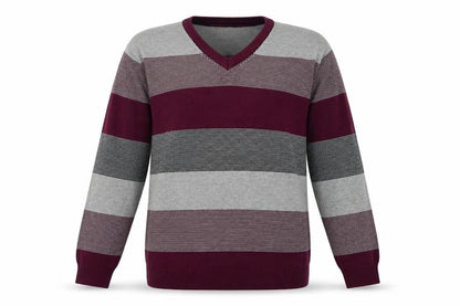 Front view of Maine New England Men’s XL Grey Stripe Cotton V-Neck Jumper