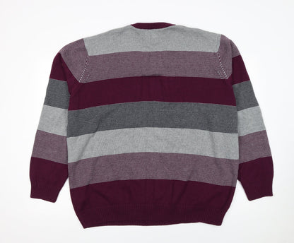 Maine New England Men’s XL Grey Stripe Cotton V-Neck Jumper