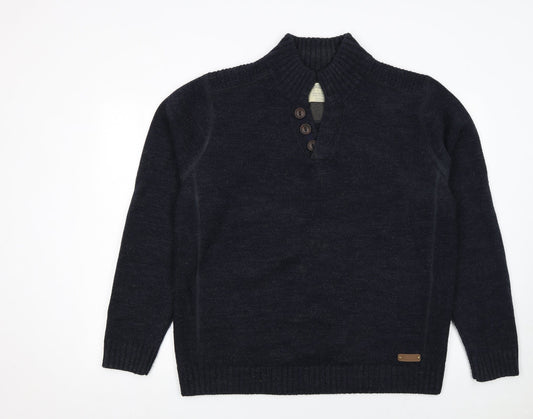Mens UK Size XL Burton Menswear Blue Henley Jumper