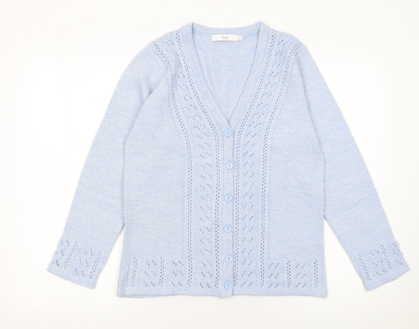 Womens UK Size 10-12 Isle Blue Cardigan Jumper