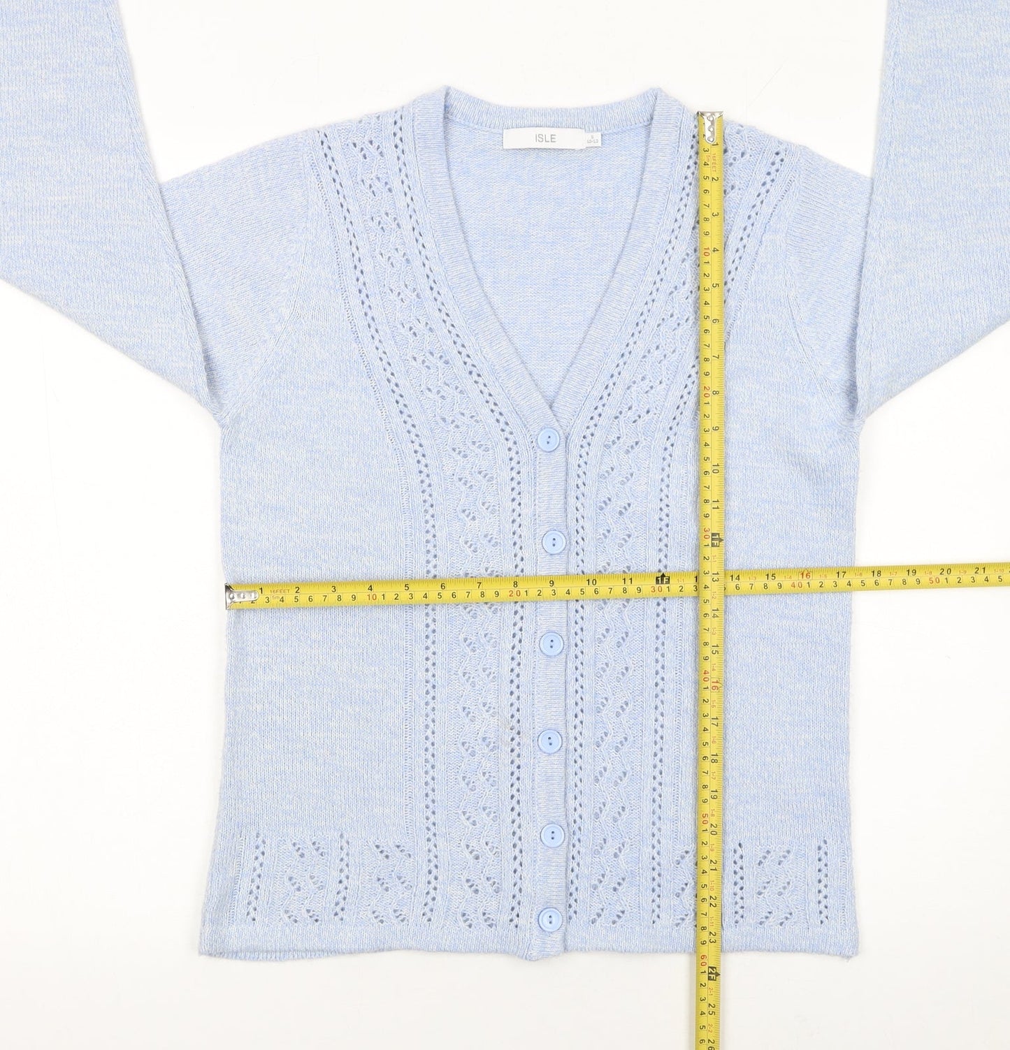 Womens UK Size 10-12 Isle Blue Cardigan Jumper