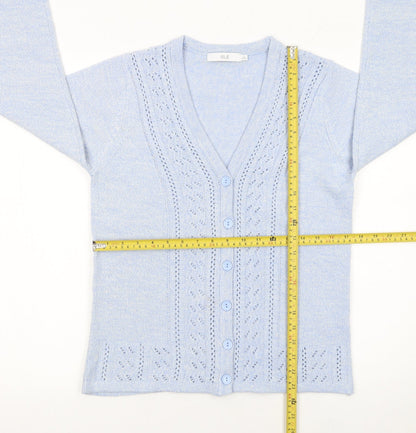 Womens UK Size 10-12 Isle Blue Cardigan Jumper