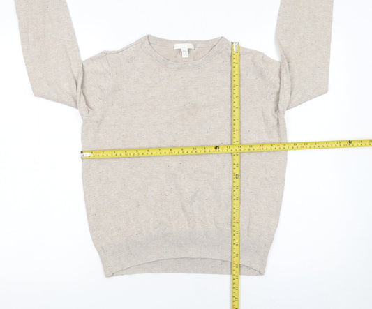 H&M Women Beige Crew Neck Long Sleeve Pullover Jumper Size S