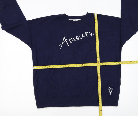Oasis Women Blue 'Amour' Crew Neck Long Sleeve Pullover Jumper L