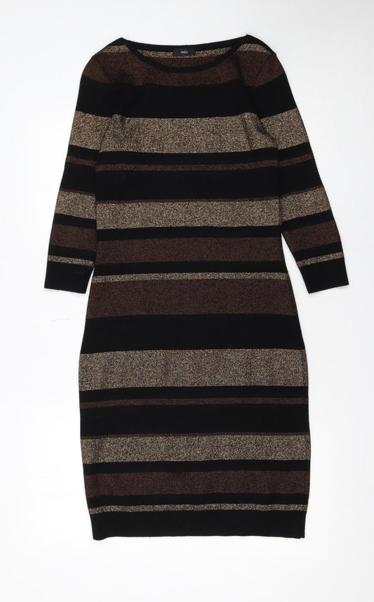 M&Co Women’s Bronze Black Striped Knit Bodycon Dress Size 10