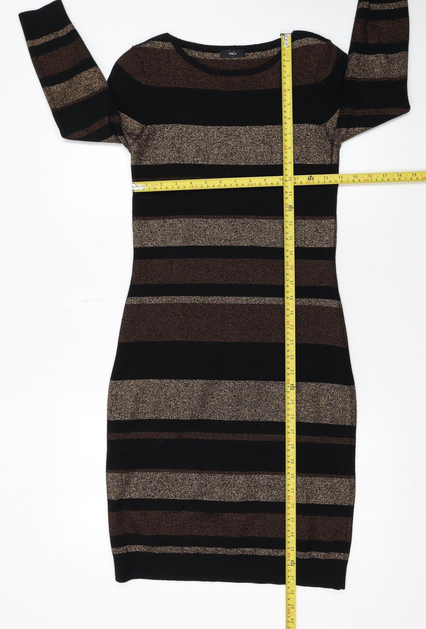 M&Co Women’s Bronze Black Striped Knit Bodycon Dress Size 10