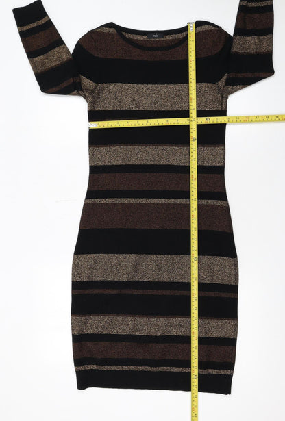 M&Co Women’s Bronze Black Striped Knit Bodycon Dress Size 10