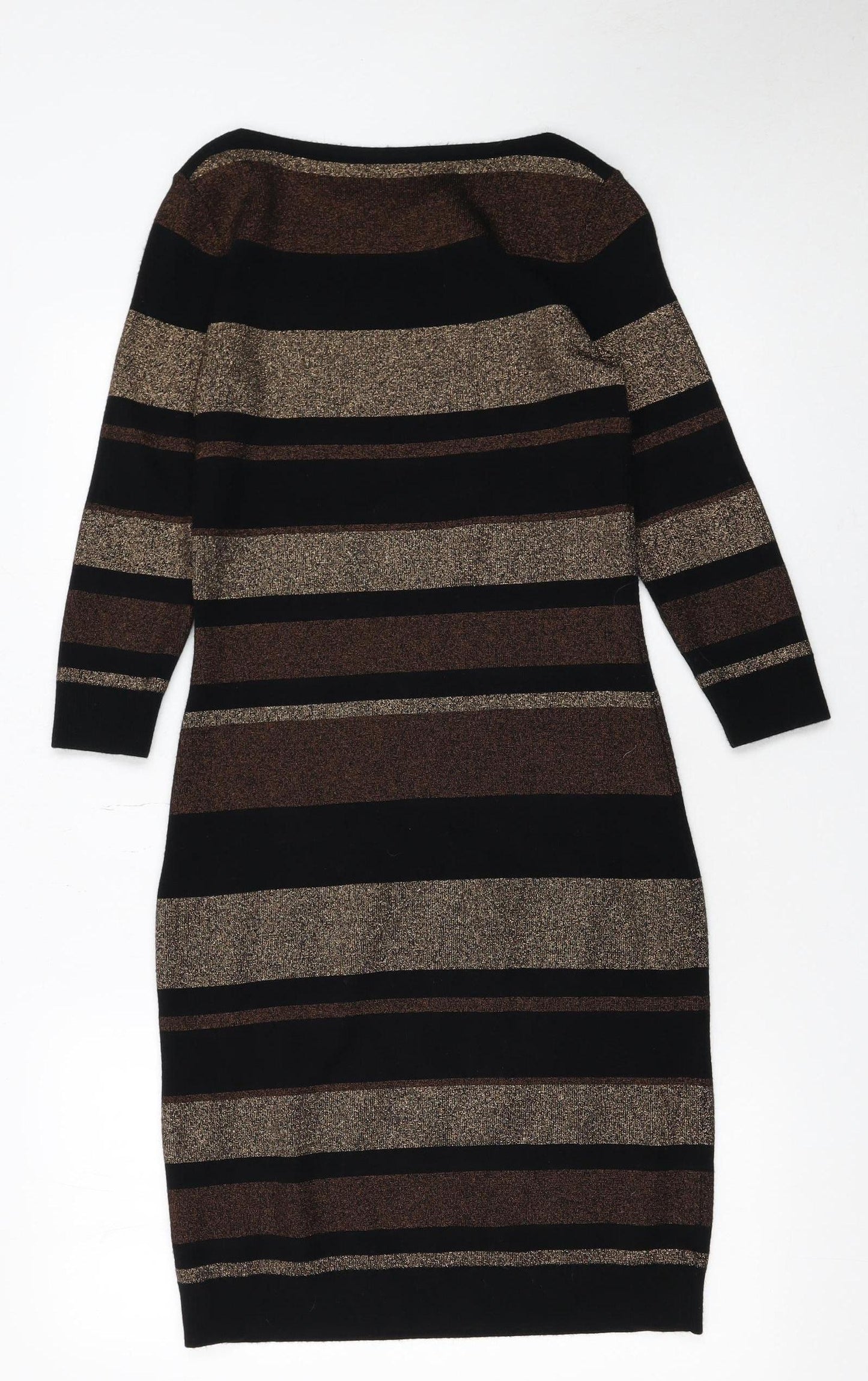 M&Co Women’s Bronze Black Striped Knit Bodycon Dress Size 10