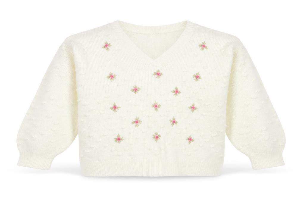 Front view of In The Style Women’s Ivory Floral Embroidered Knit Jumper UK 20