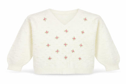 Front view of In The Style Women’s Ivory Floral Embroidered Knit Jumper UK 20
