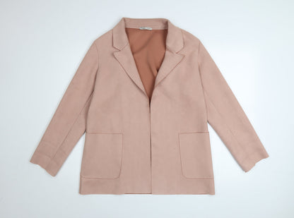 Zara Women Pink Suede Mid-Length Blazer Jacket Size 12