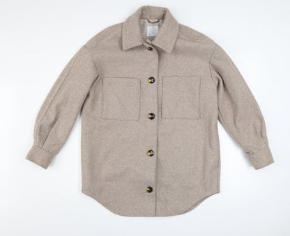 Primark Women Beige Herringbone Wool Blend Shacket Jacket 2XS