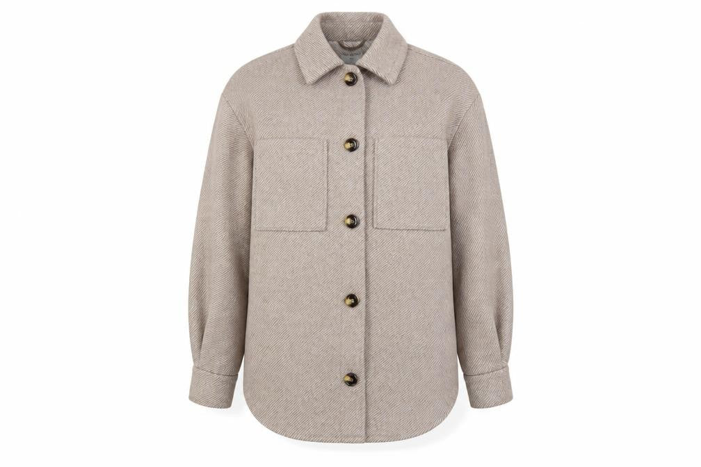 Primark Women Beige Herringbone Wool Blend Shacket Jacket 2XS