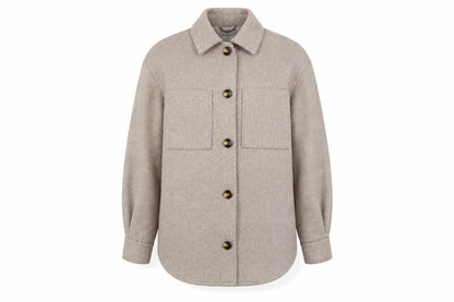 Primark Women Beige Herringbone Wool Blend Shacket Jacket 2XS