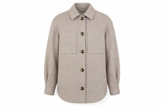 Primark Women Beige Herringbone Wool Blend Shacket Jacket 2XS