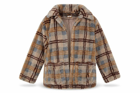 Native Youth Women’s Beige Check Faux Fur Coat XS