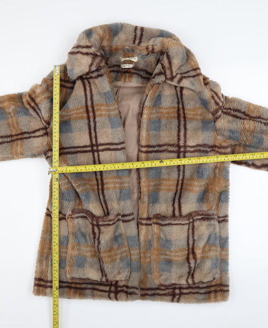 Native Youth Women’s Beige Check Faux Fur Coat XS