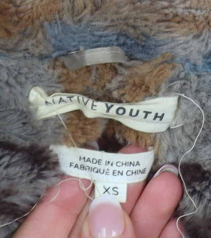 Native Youth Women’s Beige Check Faux Fur Coat XS