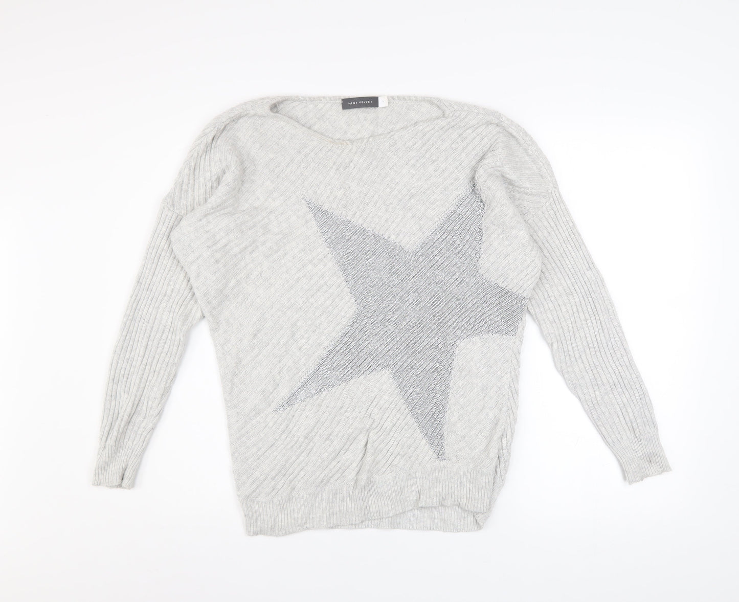Mint Velvet Women's Grey Star Cotton Blend Pullover Jumper Size S