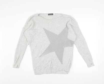 Mint Velvet Women's Grey Star Cotton Blend Pullover Jumper Size S