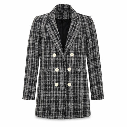 New Look Women’s Grey Check Double Breasted Tweed Blazer UK 8