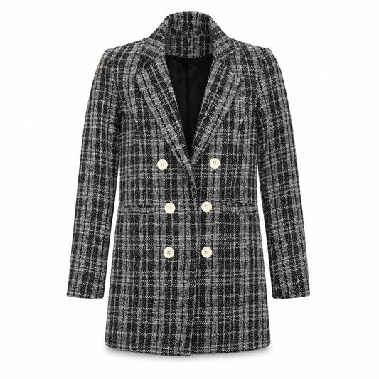 New Look Women’s Grey Check Double Breasted Tweed Blazer UK 8