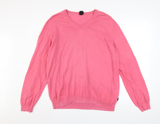 Hugo Boss Men’s Pink V-Neck Slim Fit Cotton Jumper 2XL