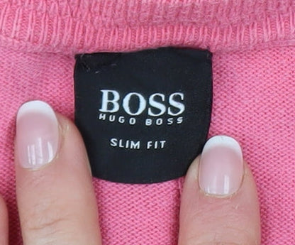 Hugo Boss Men’s Pink V-Neck Slim Fit Cotton Jumper 2XL