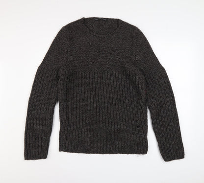 Zara Man Mens Grey Chunky-Knit Crew Neck Pullover Jumper Size L