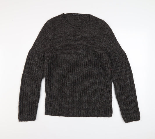 Zara Man Mens Grey Chunky-Knit Crew Neck Pullover Jumper Size L