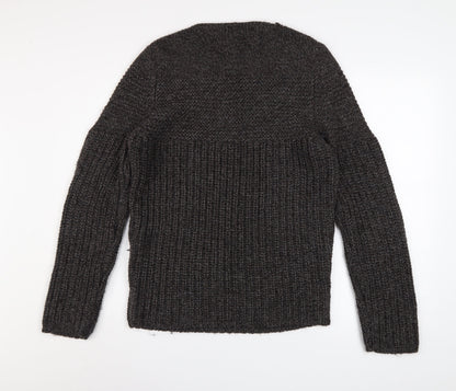 Zara Man Mens Grey Chunky-Knit Crew Neck Pullover Jumper Size L