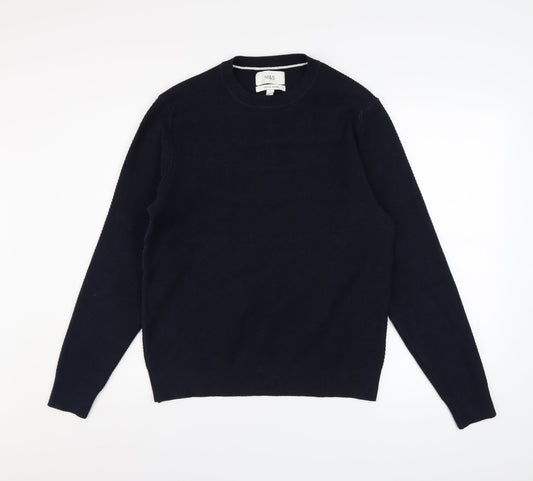 Marks and Spencer Men's Blue Cotton Blend Crew Neck Jumper Size S