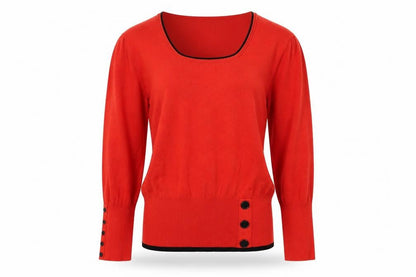 Roman Women Red Scoop Neck Button Detail Knit Jumper Size 12