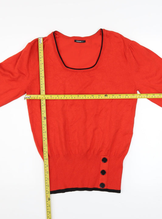 Roman Women Red Scoop Neck Button Detail Knit Jumper Size 12