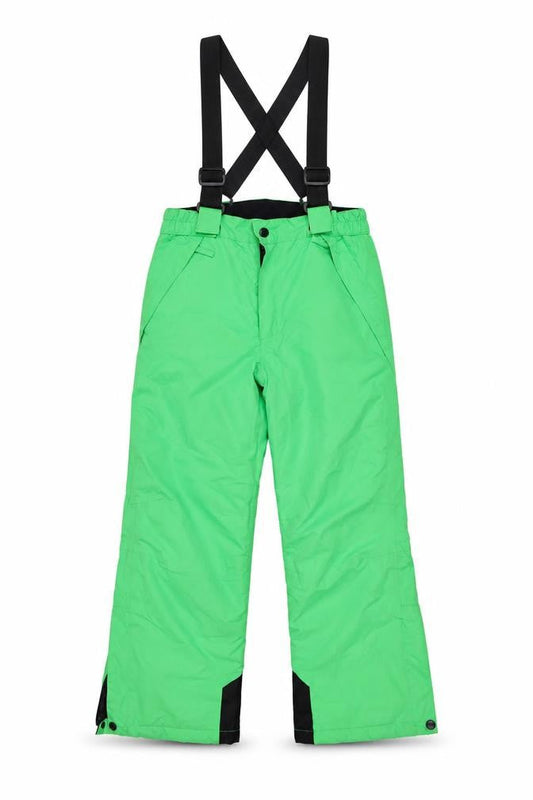 Front view of Crane boys’ green 9-10 years snow pants waterproof ski trousers