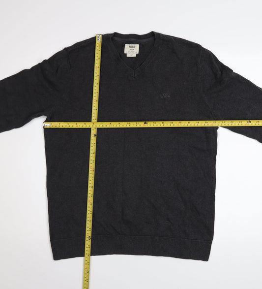 Vans Men's Black V-Neck Pullover Jumper Size M Knit Cotton Blend
