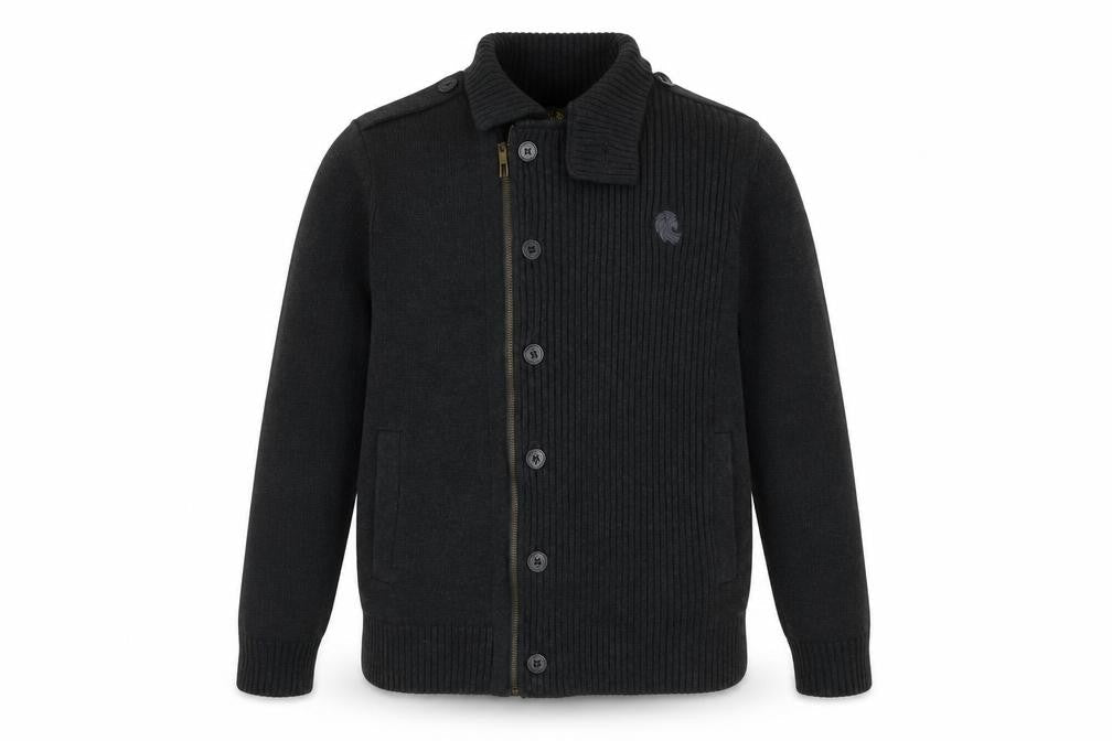 Strength & Honour Men's Black M Cotton Collared Full Zip Cardigan